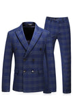 Homens Blue Striped Peaked Lapela 3 Peças Prom Suits