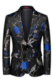 Azul e Preto Notched Lapela Jacquard 2 Peças Homens Prom Suits