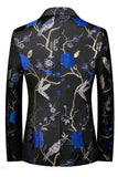 Azul e Preto Notched Lapela Jacquard 2 Peças Homens Prom Suits