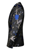 Azul e Preto Notched Lapela Jacquard 2 Peças Homens Prom Suits
