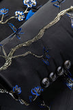 Azul e Preto Notched Lapela Jacquard 2 Peças Homens Prom Suits