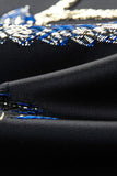 Azul e Preto Notched Lapela Jacquard 2 Peças Homens Prom Suits