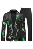 Azul e Preto Notched Lapela Jacquard 2 Peças Homens Prom Suits