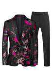 Azul e Preto Notched Lapela Jacquard 2 Peças Homens Prom Suits