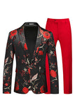 Azul e Preto Notched Lapela Jacquard 2 Peças Homens Prom Suits