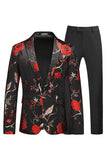 Azul e Preto Notched Lapela Jacquard 2 Peças Homens Prom Suits