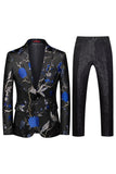 Notched Lapel Single Breasted Jacquard 2 peças roxas ternos de baile de formatura