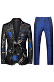 Notched Lapel Single Breasted Jacquard 2 peças roxas ternos de baile de formatura