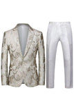 Notched Lapel Single Breasted Jacquard 2 peças roxas ternos de baile de formatura
