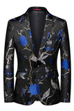Lapela Azul Notched 3 Peça Jacquard Fatos de Baile de Formatura Masculino