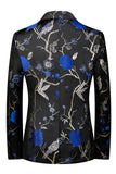 Lapela Azul Notched 3 Peça Jacquard Fatos de Baile de Formatura Masculino