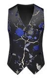 Lapela Azul Notched 3 Peça Jacquard Fatos de Baile de Formatura Masculino