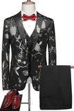 Lapela Azul Notched 3 Peça Jacquard Fatos de Baile de Formatura Masculino