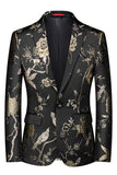 Lapela Azul Notched 3 Peça Jacquard Fatos de Baile de Formatura Masculino