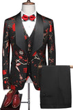 Xaile roxo lapela Jacquard 3 peças homens ternos de baile