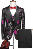 Xaile roxo lapela Jacquard 3 peças homens ternos de baile