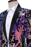 Sparkly Men's Blue Purple Notched Lapel Prom Blazer Com Lantejoulas