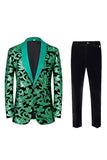 Verde 2 Peça Jacquard Xaile Lapela Homens Prom Suits