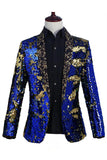 Xale Brilhante Lapela Roxo E Azul Masculino Prom Blazer Com Sequins