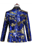 Xale Brilhante Lapela Roxo E Azul Masculino Prom Blazer Com Sequins