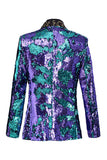 Xale Brilhante Lapela Roxo E Azul Masculino Prom Blazer Com Sequins