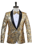 Sparkly Sequins Masculino Xale Vermelho Lapela Prom Blazer