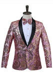 Sparkly Sequins Masculino Xale Vermelho Lapela Prom Blazer