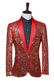 Sparkly Sequins Masculino Xale Vermelho Lapela Prom Blazer
