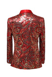 Sparkly Sequins Masculino Xale Vermelho Lapela Prom Blazer