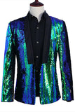 Prata Brilhante e Xale Dourado Lapela Masculino Prom Blazer com Sequins