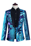 Prata Brilhante e Xale Dourado Lapela Masculino Prom Blazer com Sequins