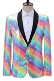 Sparkly Rainbow Shawl Lapel Men's Prom Blazer com Sequins