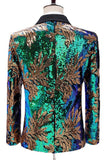 Brilhante Verde e Azul Xale Lapela Um Botão Masculino Prom Blazer