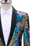 Brilhante Verde e Azul Xale Lapela Um Botão Masculino Prom Blazer