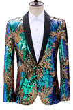 Brilhante Verde e Azul Xale Lapela Um Botão Masculino Prom Blazer