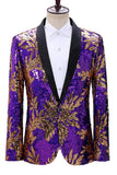 Brilhante Verde e Azul Xale Lapela Um Botão Masculino Prom Blazer