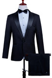 2 Piece Pico Lapela Um Botão Terno Masculino Preto com Missangas