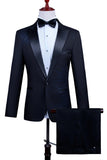 2 Piece Pico Lapela Um Botão Terno Masculino Preto com Missangas