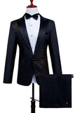 2 Piece Pico Lapela Um Botão Terno Masculino Preto com Missangas
