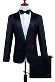 2 Piece Pico Lapela Um Botão Terno Masculino Preto com Missangas