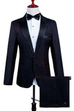 2 Piece Pico Lapela Um Botão Terno Masculino Preto com Missangas