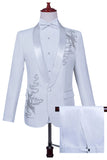 Xale Branco Lapela Slim Fit 2 Peças Terno de Baile de Formatura Masculino com Missangas