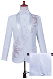 Xale Branco Lapela Slim Fit 2 Peças Terno de Baile de Formatura Masculino com Missangas