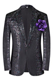 Sparkly Preto Notched Lapela 2 Peças Masculino Prom Terno com Flor 3D