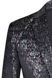 Sparkly Preto Notched Lapela 2 Peças Masculino Prom Terno com Flor 3D