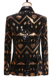 Preto e Dourado Lantejoulas Xale Lapela Masculino Prom Blazer