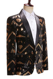 Preto e Dourado Lantejoulas Xale Lapela Masculino Prom Blazer