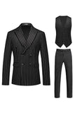 Red Striped Pico Lapela 3-Piece Homens Ternos