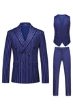 Red Striped Pico Lapela 3-Piece Homens Ternos