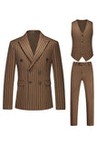 Red Striped Pico Lapela 3-Piece Homens Ternos